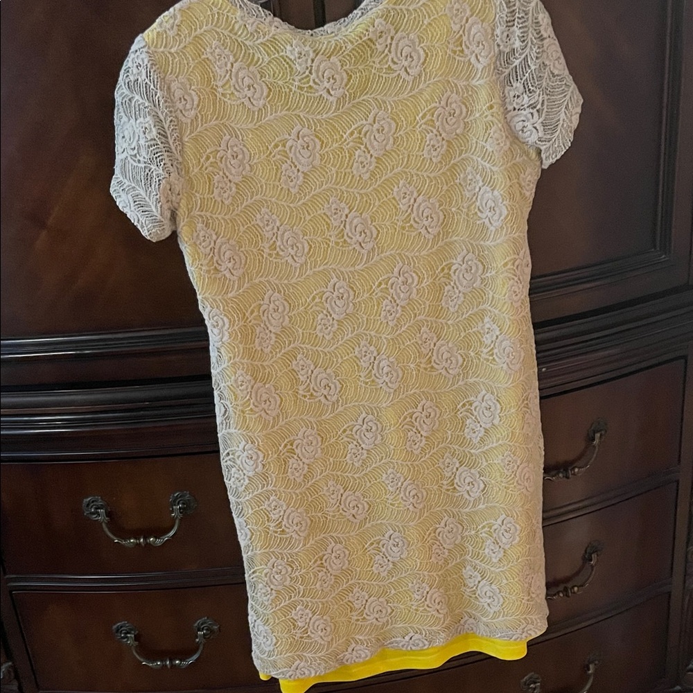 Uncle Frank Yellow Dress with Cream Lace Overlay - Picture 6 of 7